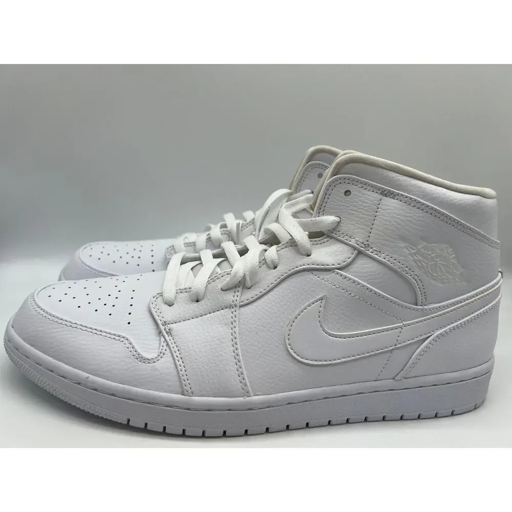 Nike Air Jordan 1 Mid Triple White 554724-129 Men's Shoe 14 NEW